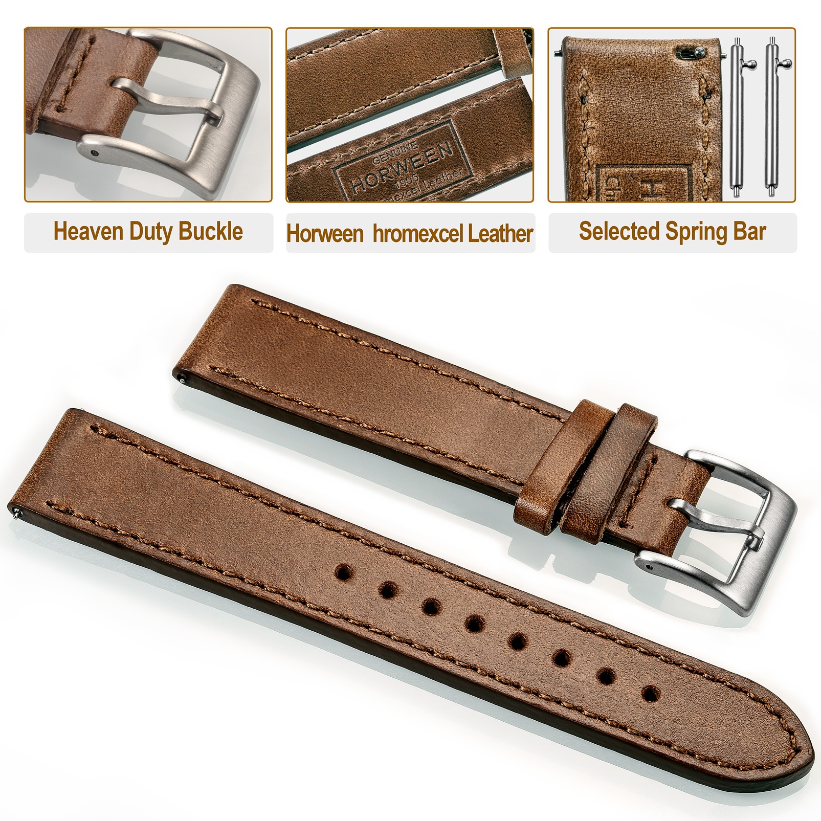 High Quality Horween Chromexcel Leather Straps Natural Brown Line Soft Wrap Handmade Watch Bands 18mm 20mm 22mm