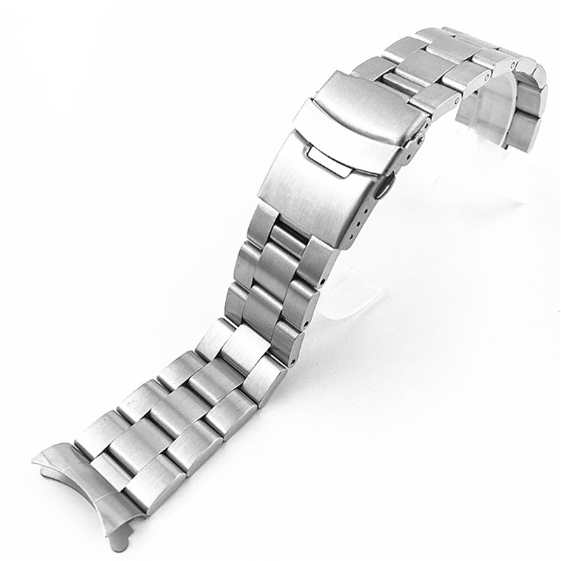 Curved Ends 18mm 20mm 22mm Solid Stainless Steel Watch Band Link Bracelet Wrist Watchband Men Replacement Watch Strap with Pins