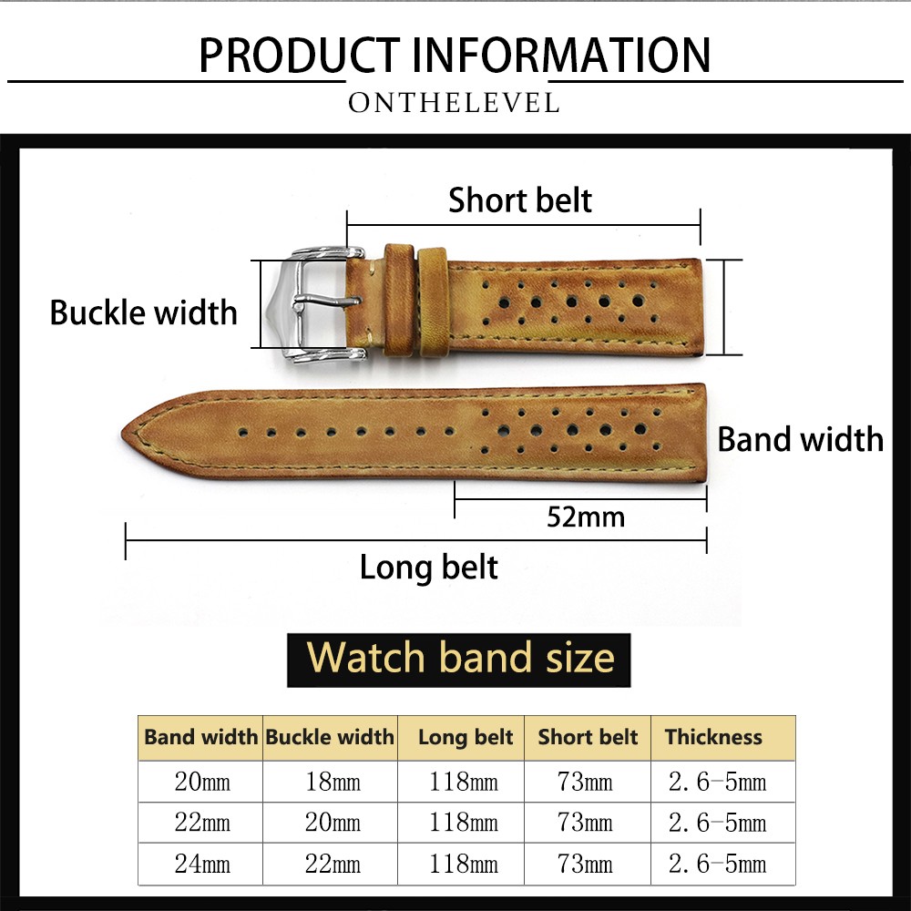 Onthelevel 18mm 20mm 22mm 24mm Genuine Leather Watch Strap Bands Black Blue Brown Multicolor High Quality Men's Watch Band