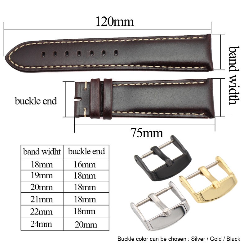 اليدوية جلد طبيعي Watchbands الرجال النساء سوار 18 19 20 21 22 24 مللي متر ساعة أثرية الفرقة حزام المتضمن الفضة مصقول مشبك