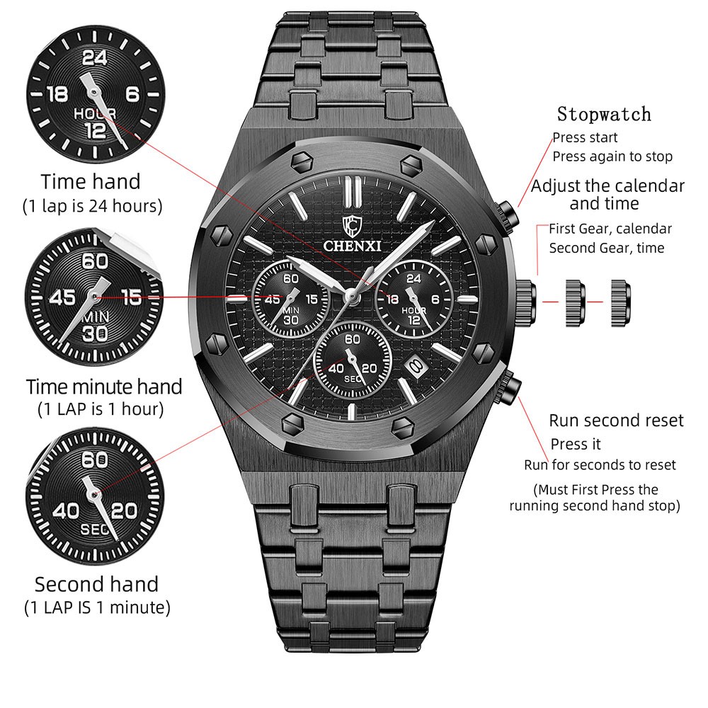 CHENXI Fashion Business Men Watches Top Brand Luxury Quartz Watch Men Stainless Steel Waterproof Wristwatch Relogio Masculino