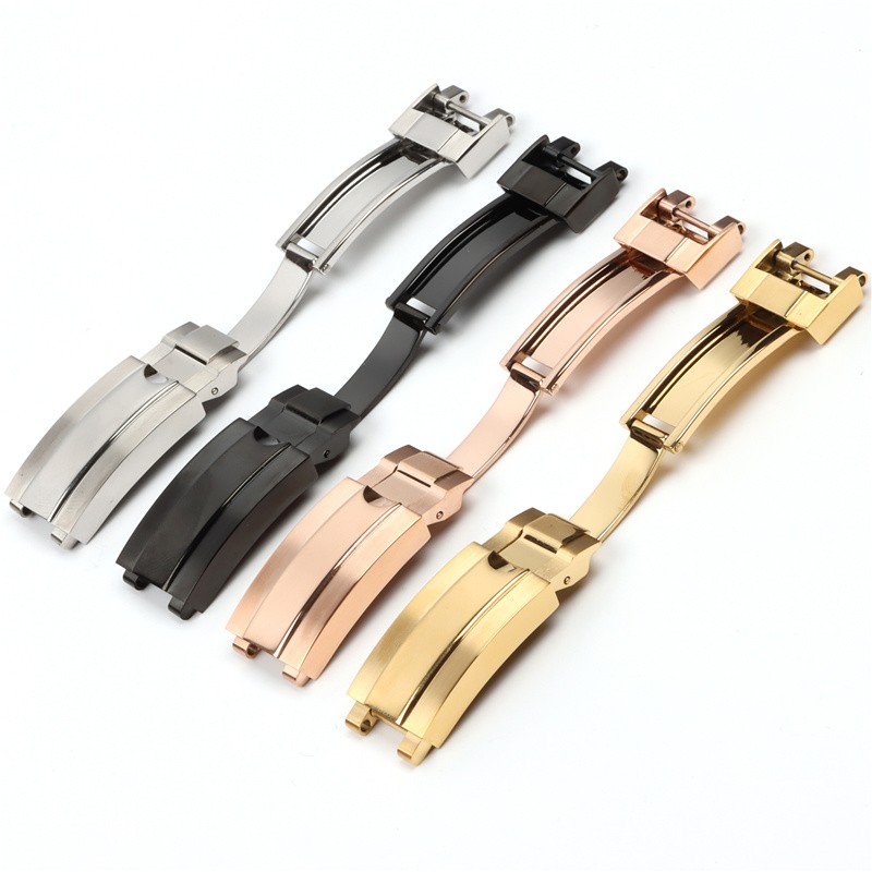 9mm Stainless Steel Folding Glide Buckle Lock Fit For Rolex Submariners Oysterflex Daytona GMT Watch Band Strap Deploying Clasp