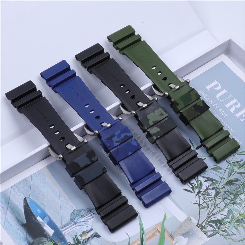 24mm 26mm Camouflage Colorful Silicone Rubber Watch Band Replacement For Panerai Watch Strap Waterproof Watchband Pin Buckle