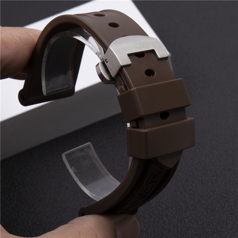 24mm Army Green Brown Silicone Rubber Watchband For Panerai Pam 111 368 389 351 441 Watch Strap Men Metal Clasp Accessories