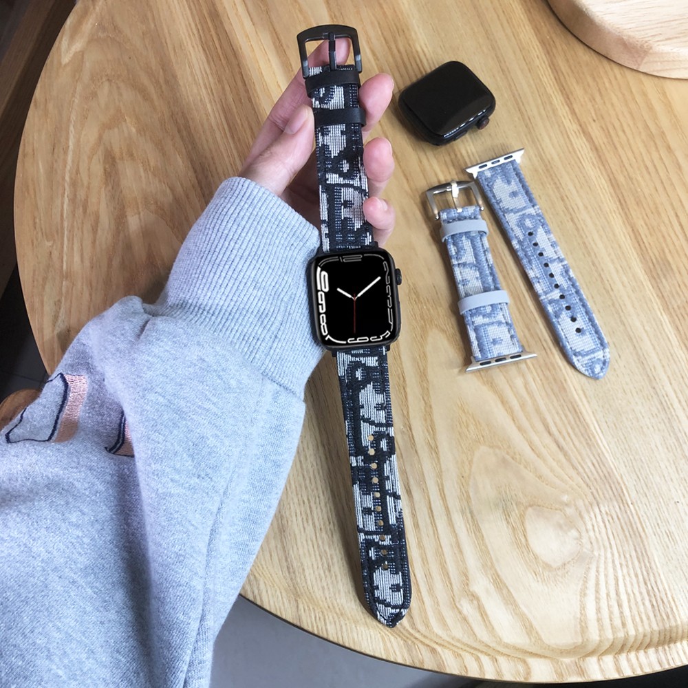 Women Leather+Nylon Strap For Apple Watch Band 38 40mm 42mm For iWatch Series 7 6 5 4 3 41 45mm Woven Pattern Printing Wristband