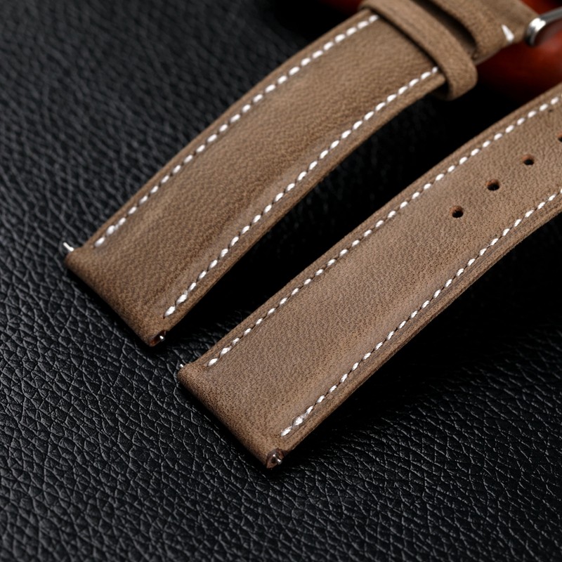 Handmade gray leather watchband 18 19 20 21 22 mm quick release soft cowhide leather, ultra-thin soft strap