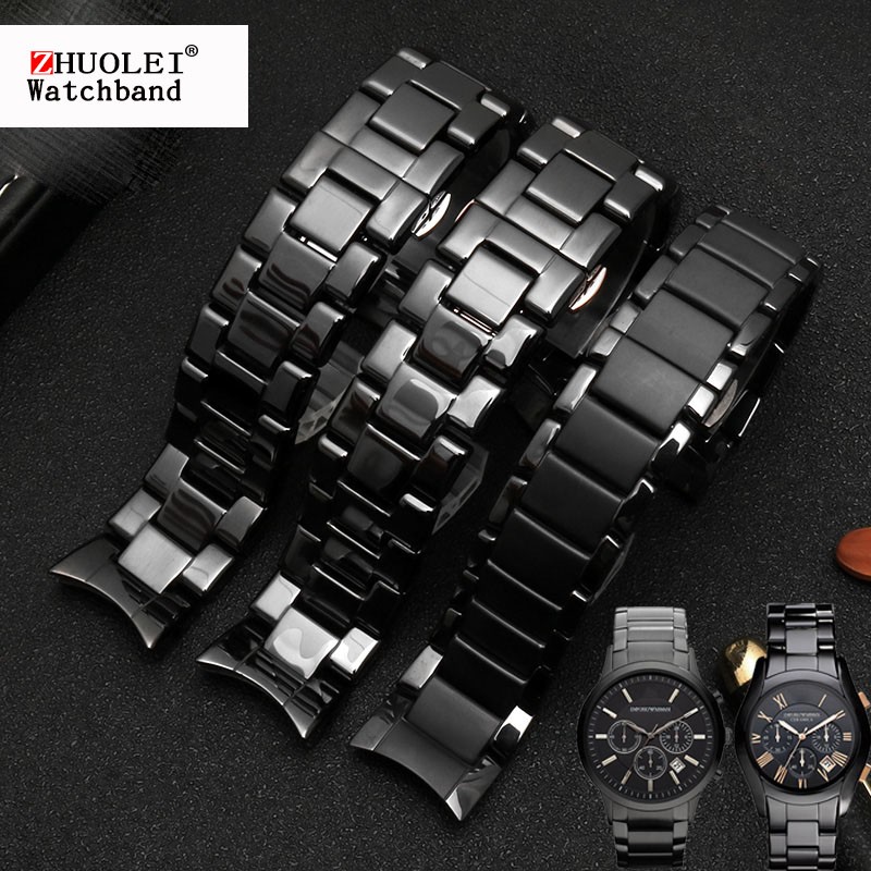 High quality ceramic watchband for AR1451 AR1452 AR1400 AR1410 watch straps with stainless steel butterfly clasp 22mm 24mm