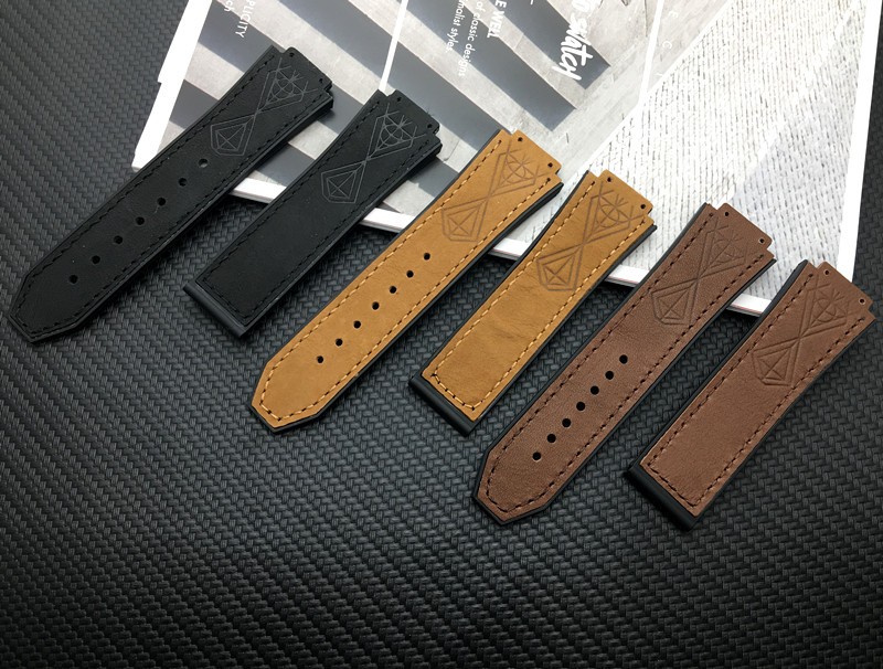 Convex Real Leather Silicone Rubber Watchband 25*17mm for Hublot Strap for Big Bang Strap Watch Band Authentic Bracelet Logo