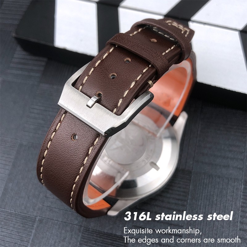 20mm 21mm 22mm High Quality Cowhide Genuine Leather Watchband Suitable for IWC Pilot Mark 18 Soft Brown Watch Strap Tang Clasp