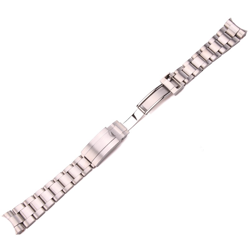 20mm 316L Stainless Steel Watches Bracelet Silver Brushed Metal Curved End Replacement Link Deployment Clasp Watch Strap