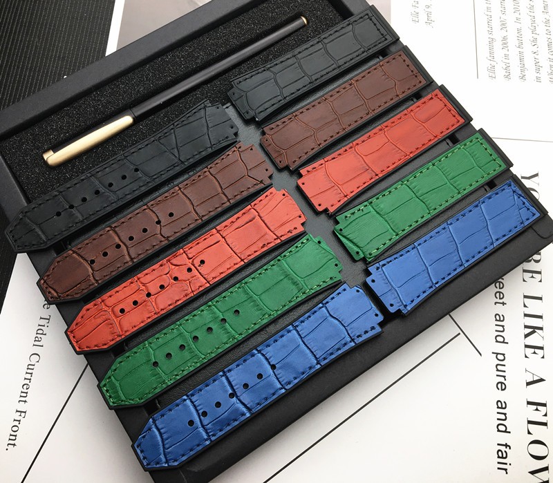 25*17mm Real Cow Leather With Rubber Silicone Watchband Watch Band For Hublot Strap For Big Bang Accessories Belt Buckle Logo On