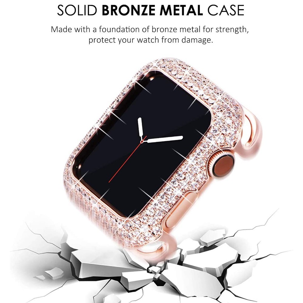 Loose Style 44mm Bling Case For Apple Watch 7 SE 6 5 4 3 40mm Frame Bronze Metal Jewelry Protective Cover 41mm Crystal 45mm