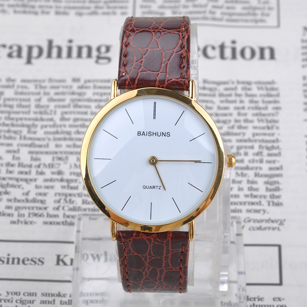 Men Gold Frame Gift Easy Read PU Leather Round Dial Portable Quartz Fashion Simple Pointer Wrist Watch