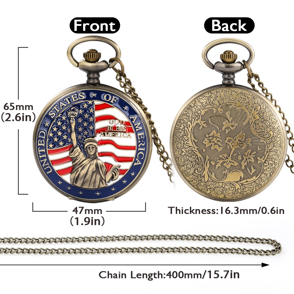 Fashion Bronze Pocket Watch Men Dripping Glue Series American Statue of Liberty Design Luxury Quartz Watches Father's Day Gift