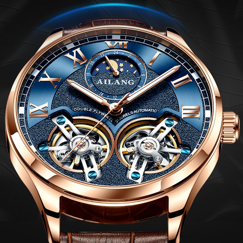 Ailang original master top brand men watch high quality 2019 latest design double tourbillon watch men swiss automatic hollow mechanical watch sport fashion trend casual business waterproof luminous watch