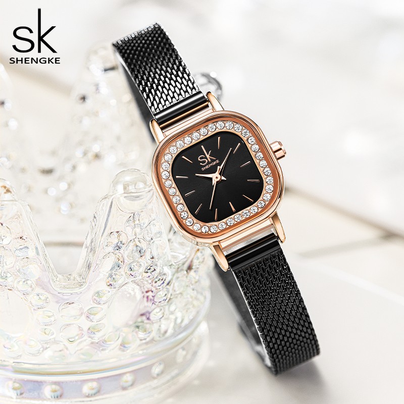 Fashion Women Simple Wristwatch Rhinestone Dial Decoration Quartz Movement Watches for Women Holiday Gifts Stainless Steel Wristwatch