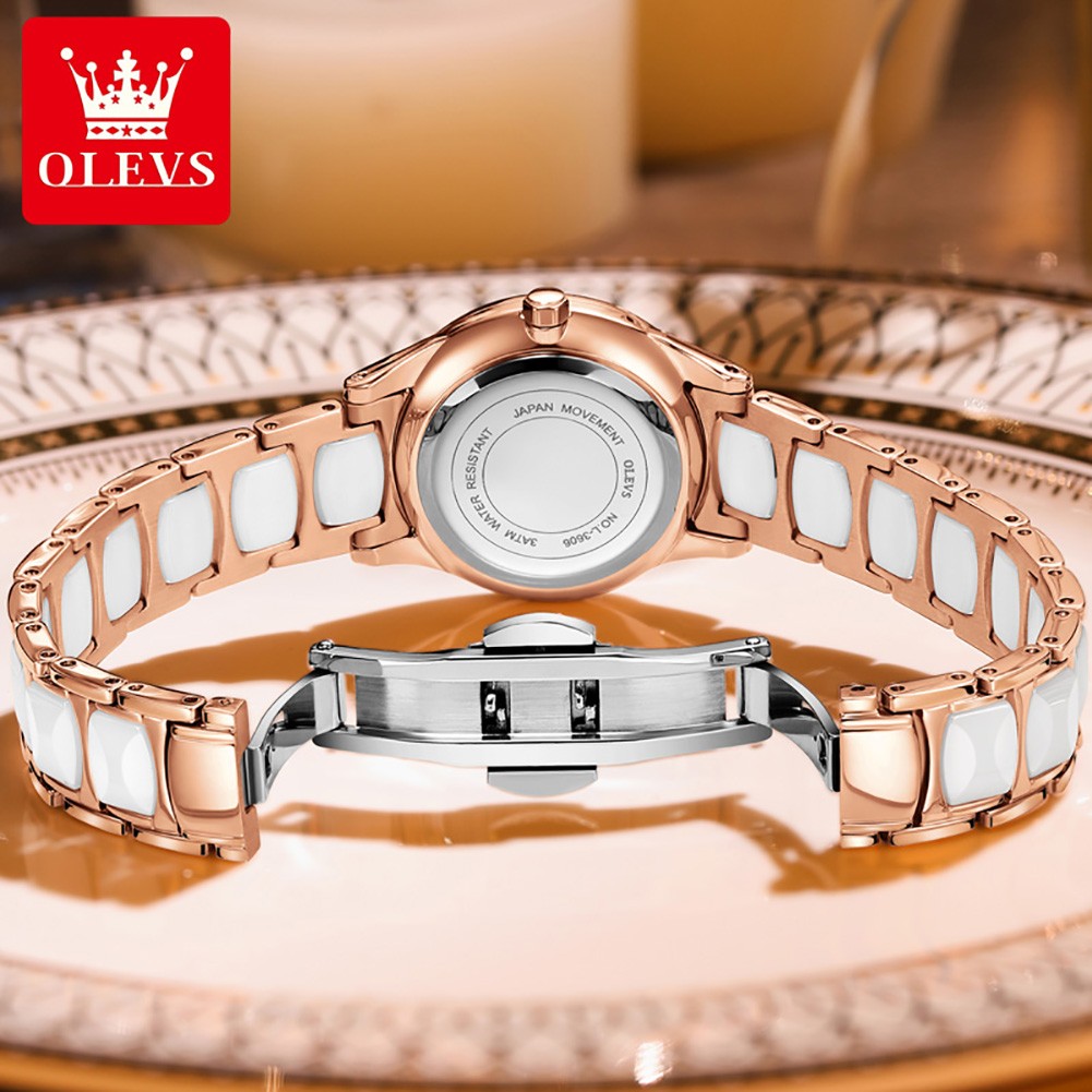 OLEVS Luxury Quartz Women's Watch Japan Movement 30M Waterproof Watch for Women Ceramic Women's Wristwatch Gift for Valentine's Day