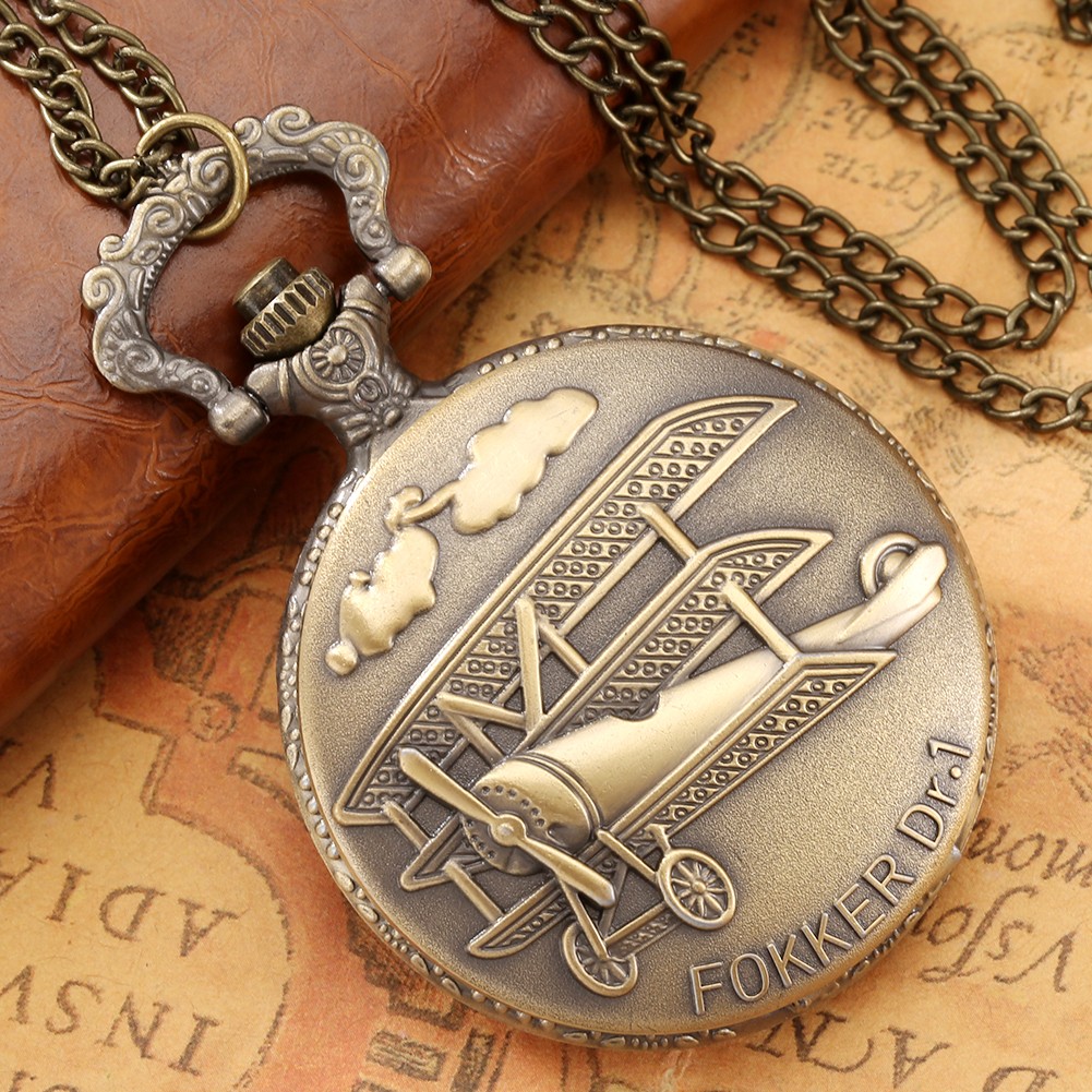 2022 Nostalgic Bronze WWII Aircraft Style Unique Quartz Chain Pocket Watch Sense Watches Souvenir Collection