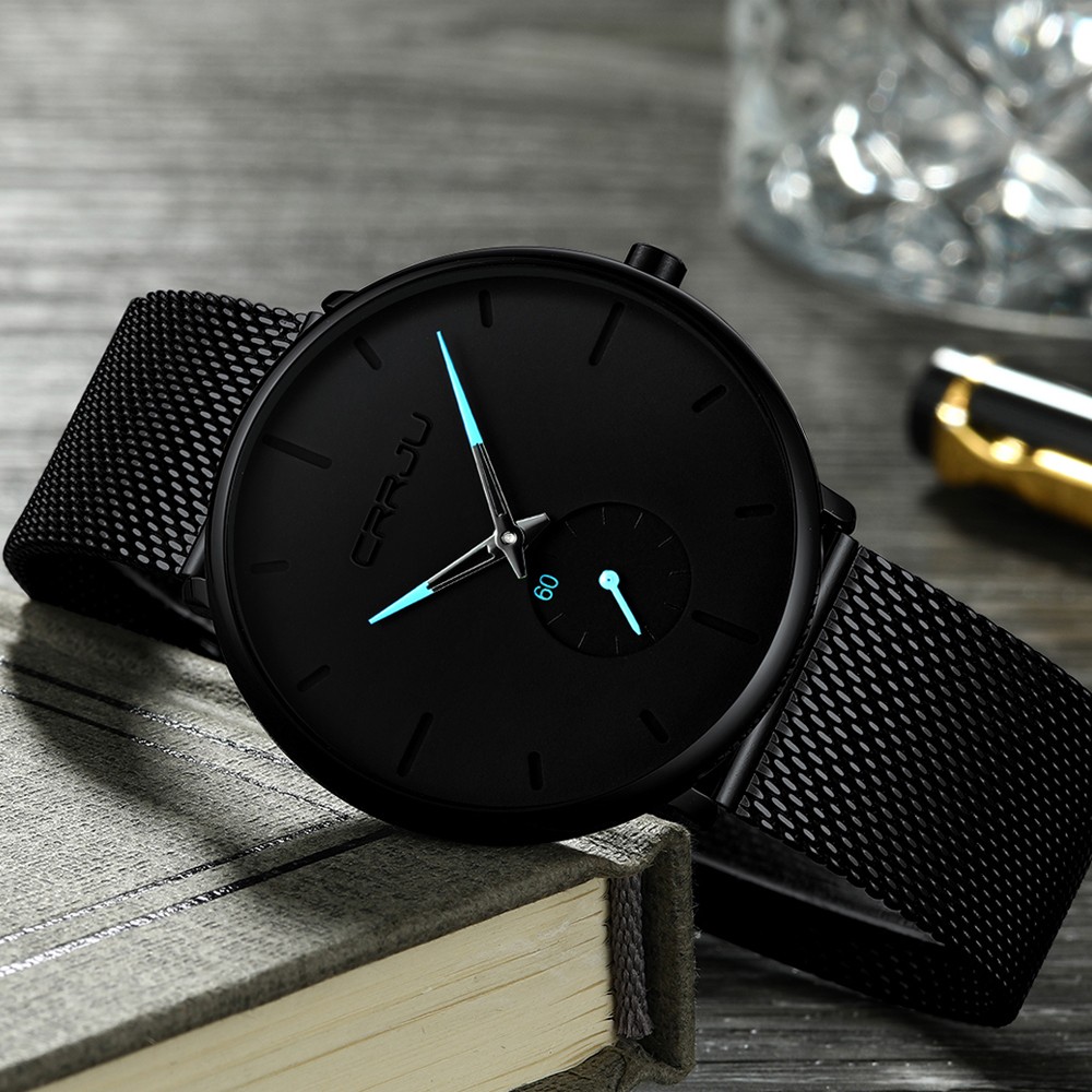 Fashionable Quartz CRRJU Men's Watches Luxury Fashion Slim Mesh Water Resistant Watches