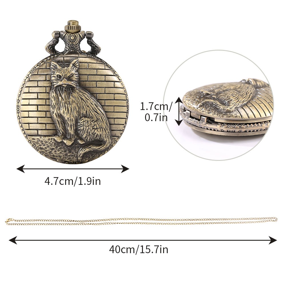 New Classic Bronze Men's Quartz Big Chain Pocket Watch Cat Pattern Unisex Advance Sense Watches Birthday Gift for Boyfriend