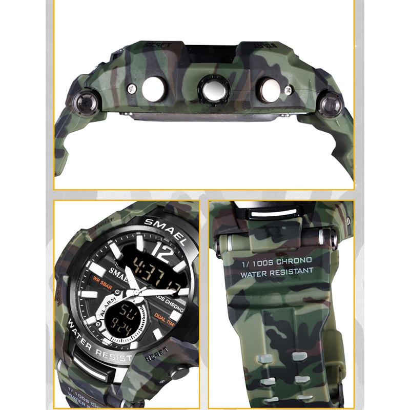 Sport Watch Waterproof Smile Watches Camouflage Alarm Clock Stopwatch Luminous LED Watches Digital Wristwatch 1805B Quartz Watches