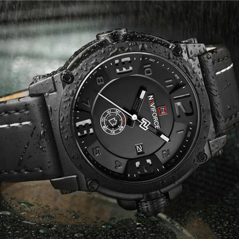 NAVIFORCE Men's Watch Fashion Sports Waterproof Wristwatches Male Military Leather Band Quartz Watch Calendar Relogio Masculino