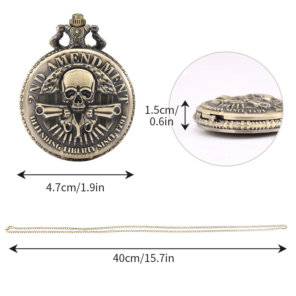 Personality Men Women Retro Bronze Chain Pocket Watch Skull Double Gun Pattern Unisex Couple Watches Valentine's Day Gift