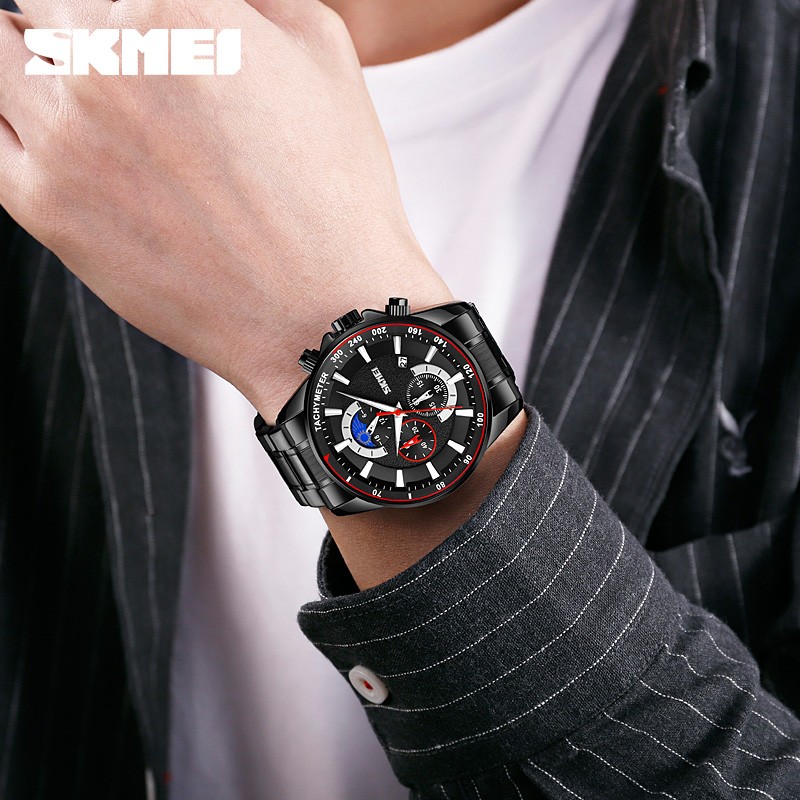 SKMEI New Men Watch Luxury Brand Sport Quartz Mens Watches Full Steel Waterproof Stopwatch Wristwatch Men Relogio Masculino