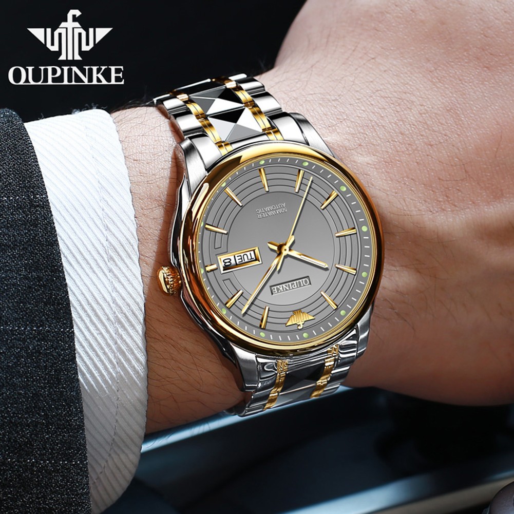 OUPINKE Luxury Brand Men Automatic Mechanical Watches Waterproof Stainless Steel Strap Watches Luxury Sapphire Mirror Male