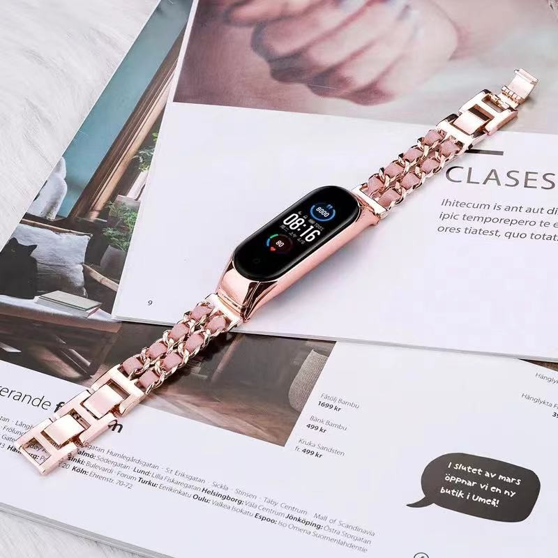 Metal+Leather strap For Xiaomi Mi band 6 5 4 3 Smart Stainless Steel Bracelet Miband 6 5 Wristband For Xiaommi Mi band 4 3 strap