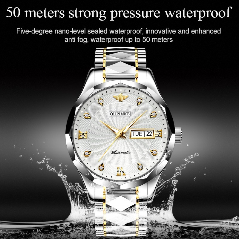 OUPINKE Luxury Brand Men Automatic Mechanical Watch Construction Grade Waterproof Stainless Steel Watchband Male Wristwatch