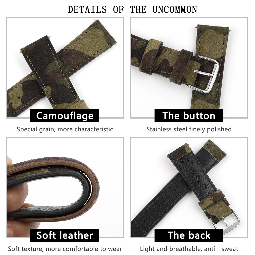 Camouflage Suede Leather Watch Strap Band 18mm 20mm 22mm 24mm Watchband for Watch Accessories Bracelet