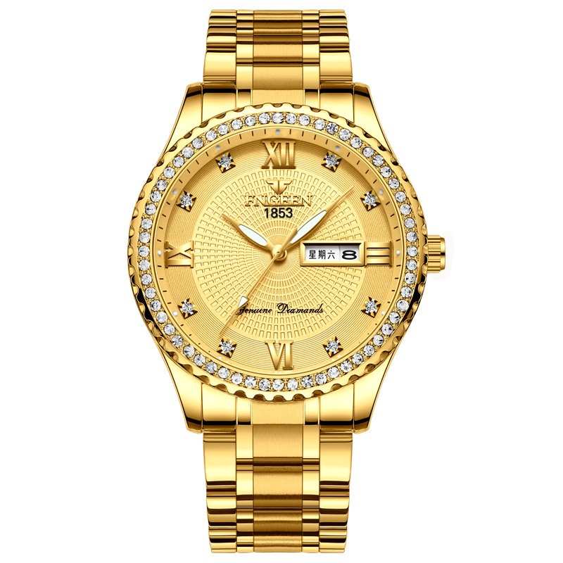 Brand men's watch luxury gold non-mechanical watch stainless steel luminous waterproof gold men's watch brand fashion gift