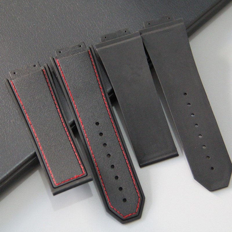 Top Grade Black With Red Stitches 29*19mm Silicone Rubber Watchband Watch Strap For HB For King Power Series Bracelet