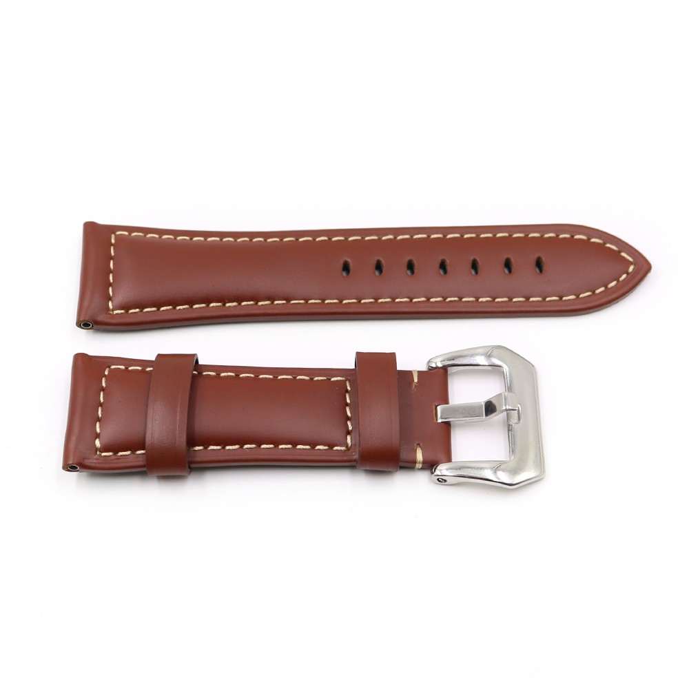 Rolamy - Soft Brown Genuine Leather Watch Strap Thickened Replacement Watch Strap Handmade with Pre-V Screw Buckle 22 24 26mm