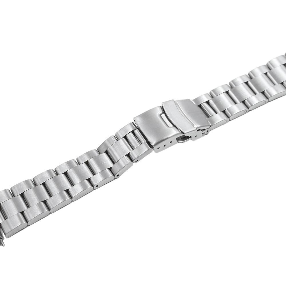 Rolamy 20 22mm Silver Brushed Hollow Curved End Solid Links Replacement Watch Band Strap Bracelet Double Push Clasp for Seiko