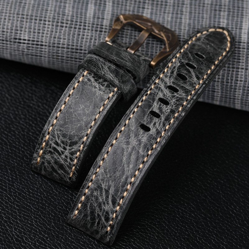 Handmade Genuine Leather Strap Gray Italian Top Layer Cowhide Leather Strap 20 22 24 26mm Matching Matching Bronze Watchband Accessories