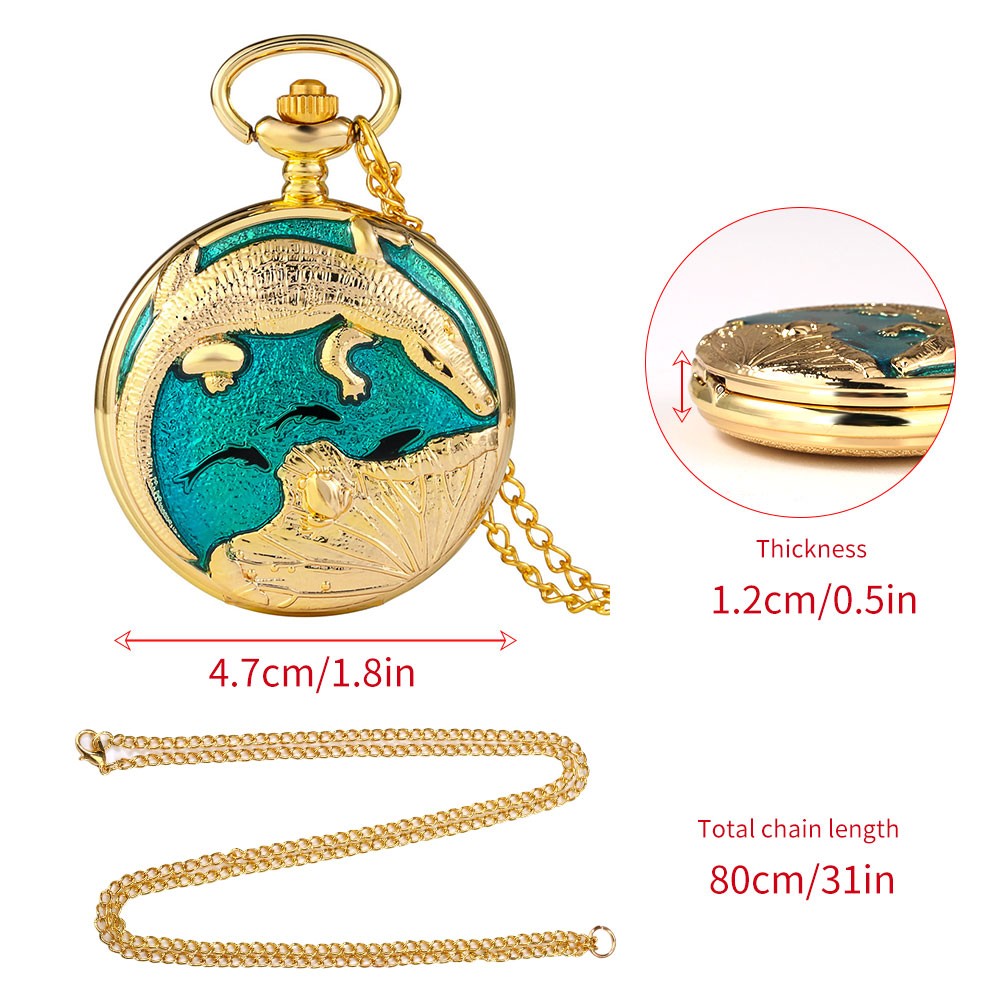 2022 New Style High Grade Gold Temperament Pocket Watch Blue Glue Dripping Crocodile Pattern with Chain Quartz Movement Watches