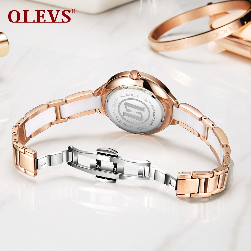 OLEVS Women Watches Fashion Trend Watch for Women Ceramic Strap Brick Dial Luminous Waterproof Quartz Wristwatch Casual Gift Set