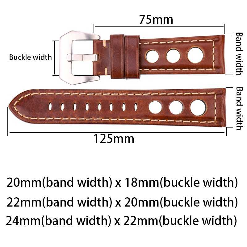 Cowhide Watch Strap Bracelet Vintage Genuine Leather 20mm 22mm 24mm Watchband Women Men Fashion Watch Band Strap With Pin Buckle