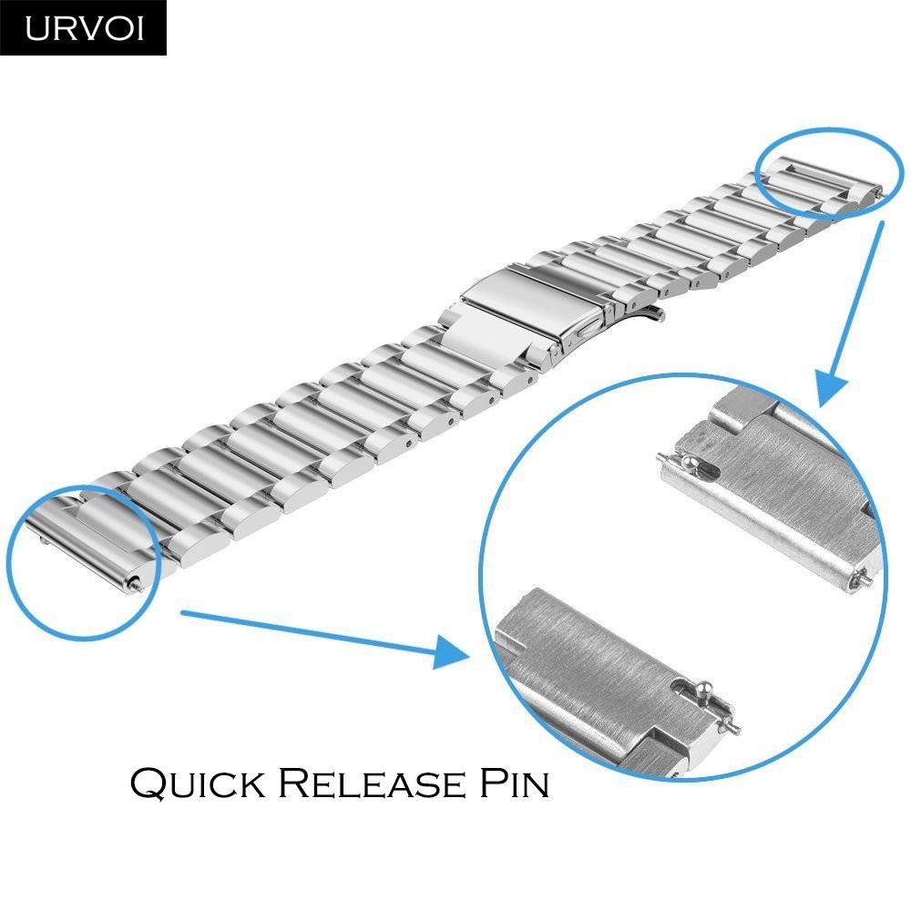 URVOI 3 Rows Band for Galaxy Watch Active Strap Stainless Steel Fold Over Clasp Quick Release Durable Wristwatches 4 Colors 42 46mm