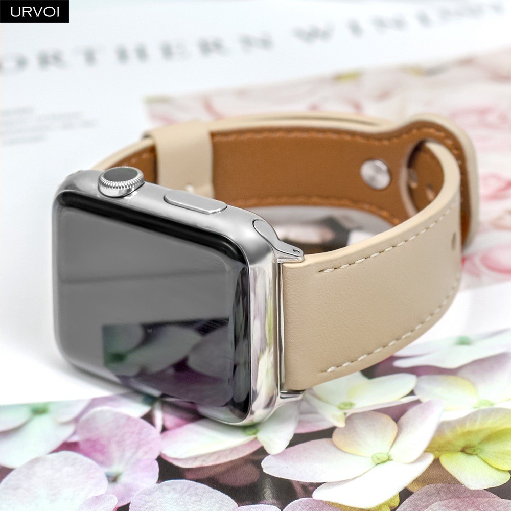 URVOI Leather Strap for Apple Watch Series 7 6 SE 5 4 Sport Band Genuine Leather Pin Buckle for iWatch Single Loop 41mm 45mm