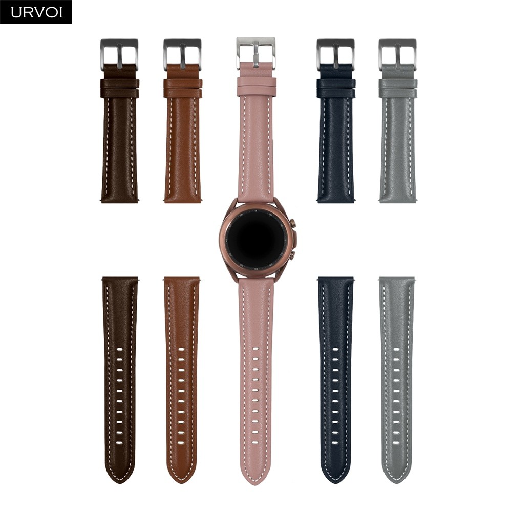 URVOI 22/20mm Band for Galaxy Watch 4 3 Active 41/45mm Genuine Leather Strap for Huawei Watch GT 2 Quick Release Pin Replacement