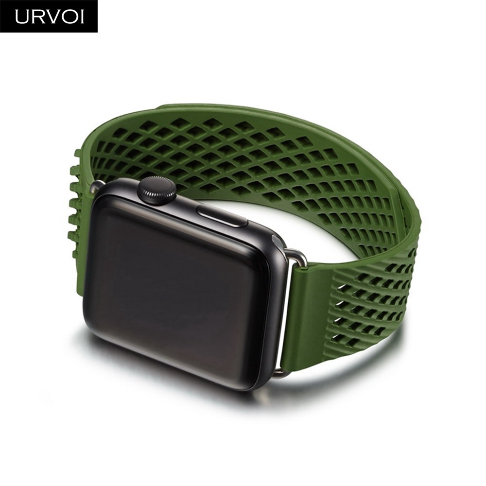 URVOI Fluorelastomer Band for Apple Watch Series 7 6 SE 5 432 Strap for iWatch Soft Silicone Replacement Sport Band No Buckle