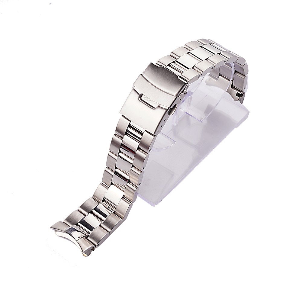 Carly Wet 22mm Solid Silver Curved End Links Replacement Watchband Bracelet Double Push Clasp For Seiko SKX 007