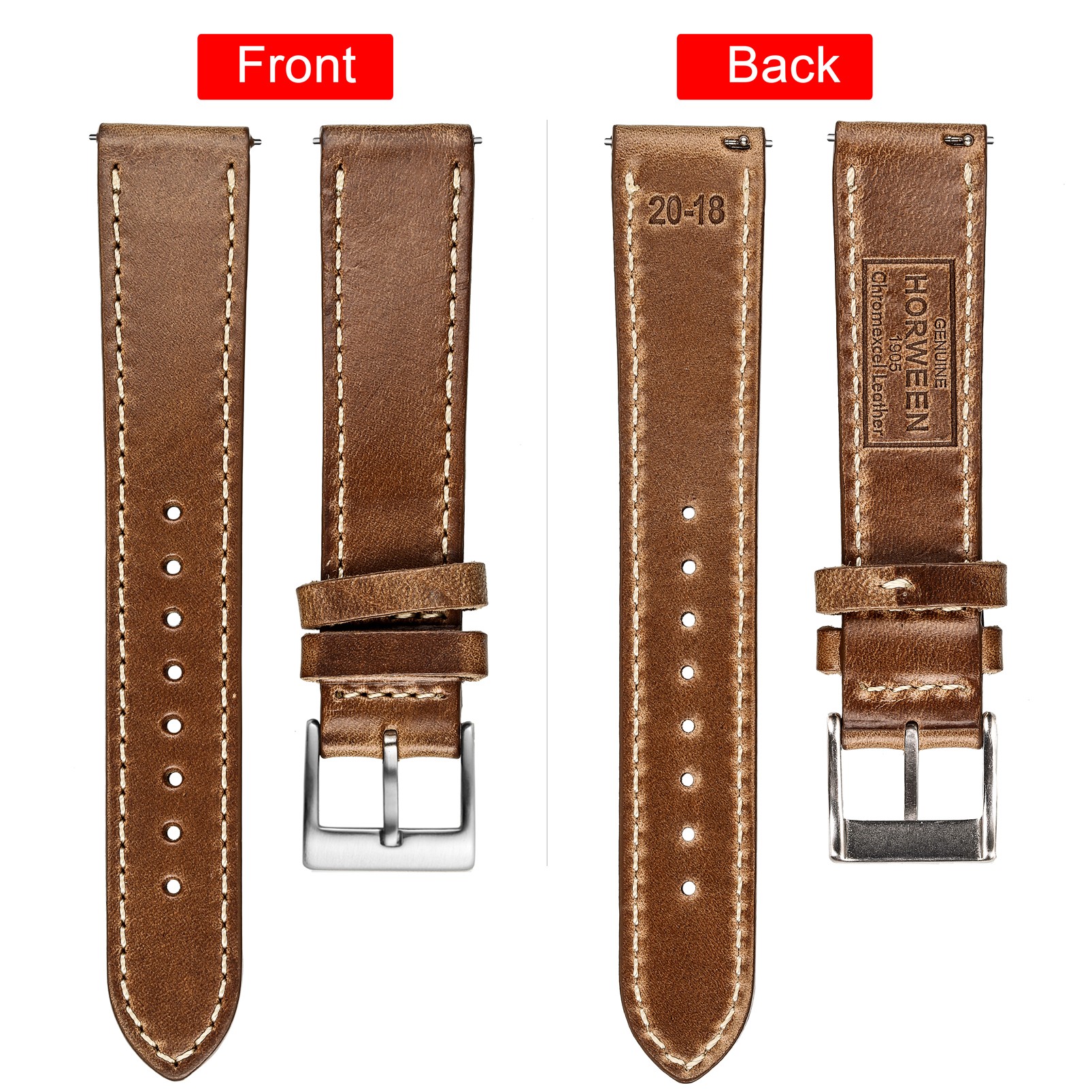 High Quality Horween Genuine Leather Straps Brown Soft Wrap Handmade Horse Leather Watch Strap 18mm 20mm 22mm