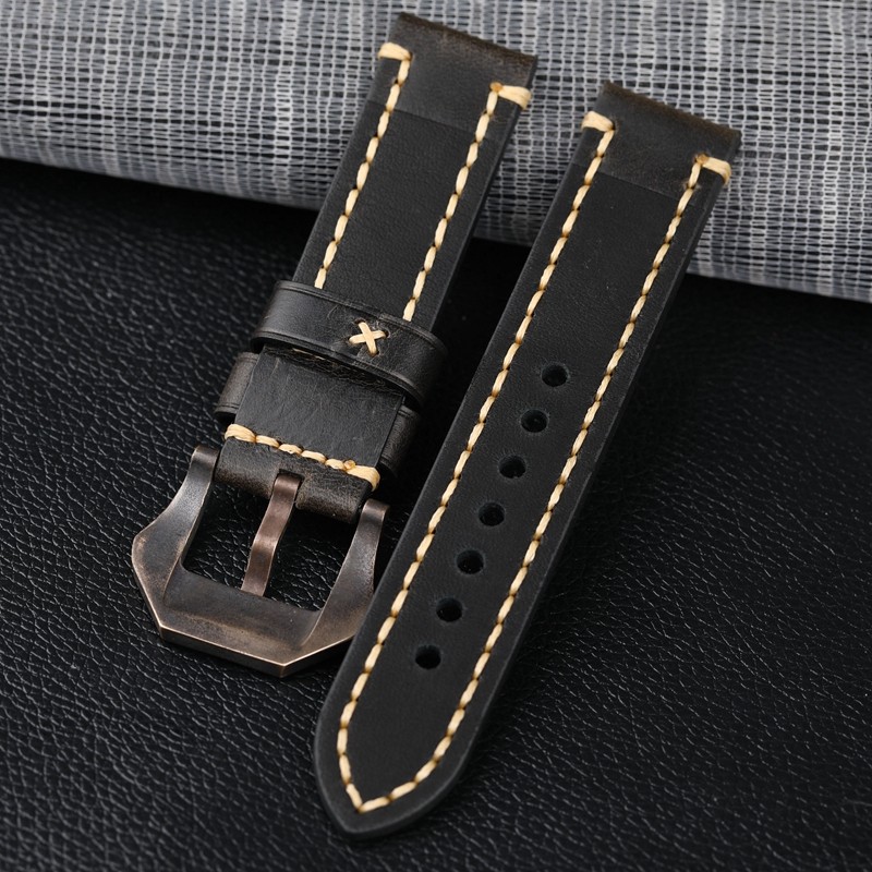 Handmade Bronze Submarine Buckle Watchband 22 24 26mm Brown Blue Black Suitable for BAM Bronze Watch Men Bracelet