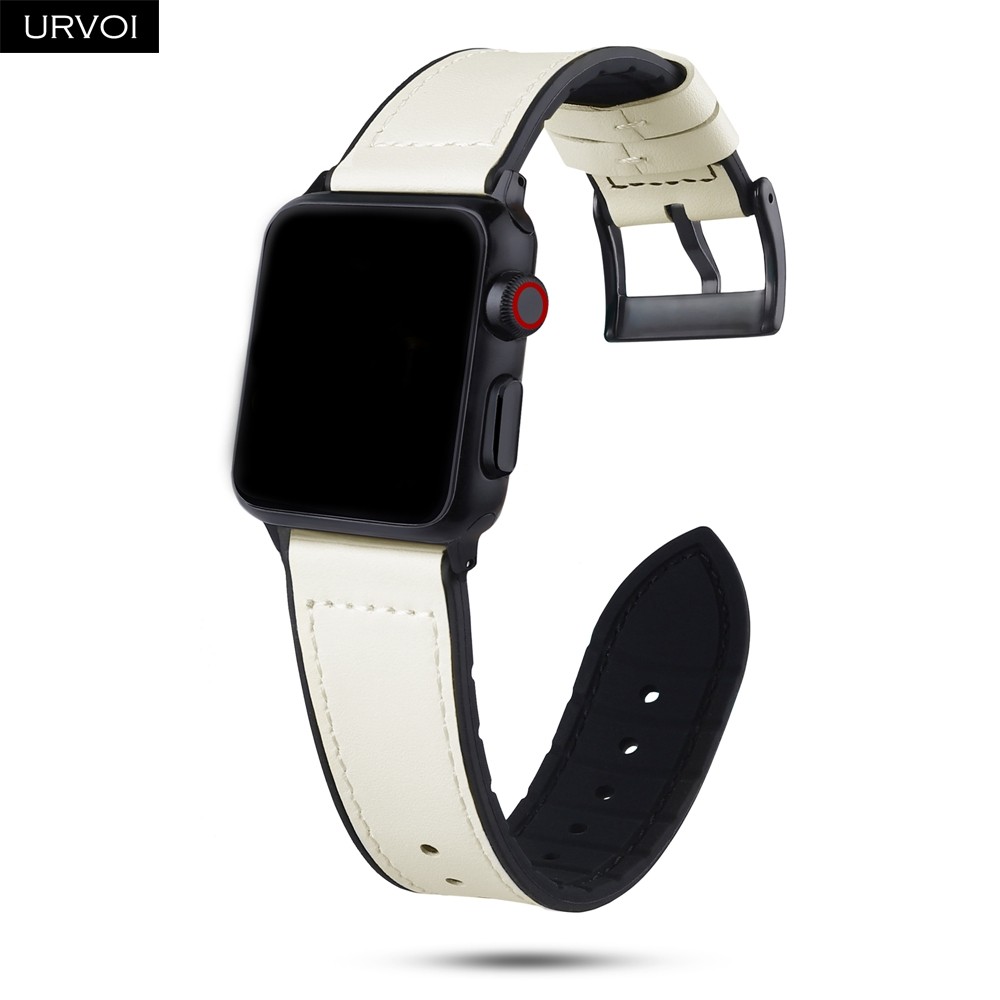 URVOI حزام ل أبل سلسلة ساعة 7 6 SE 5 4 3 2 1 حزام من الجلد سيليكون الظهر ل iwatch حزام تنفس 41 45 مللي متر مشبك أسود