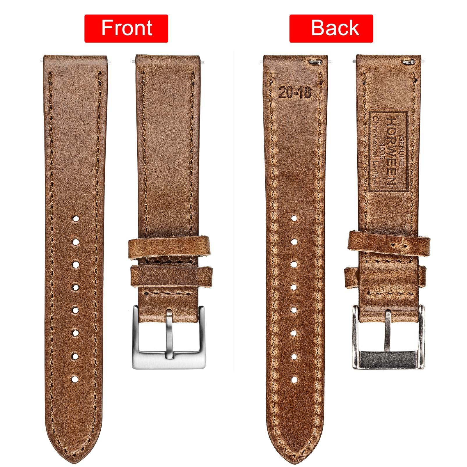 High Quality Horween Genuine Leather Straps Brown Soft Wrap Handmade Horse Leather Watch Strap 18mm 20mm 22mm