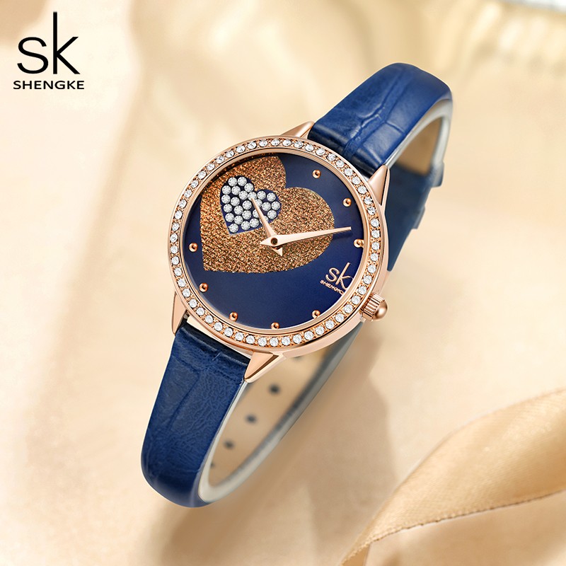 Quartz Watch for Women Luxury Fashion Leather Wristwatch Female Anniversary Gift Office Casual Shopping Rhinestone Heart Clock